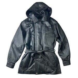 Vintage Wilsons Heavy Black Leather Coat Jacket w Removable Fleece Liner  Size L